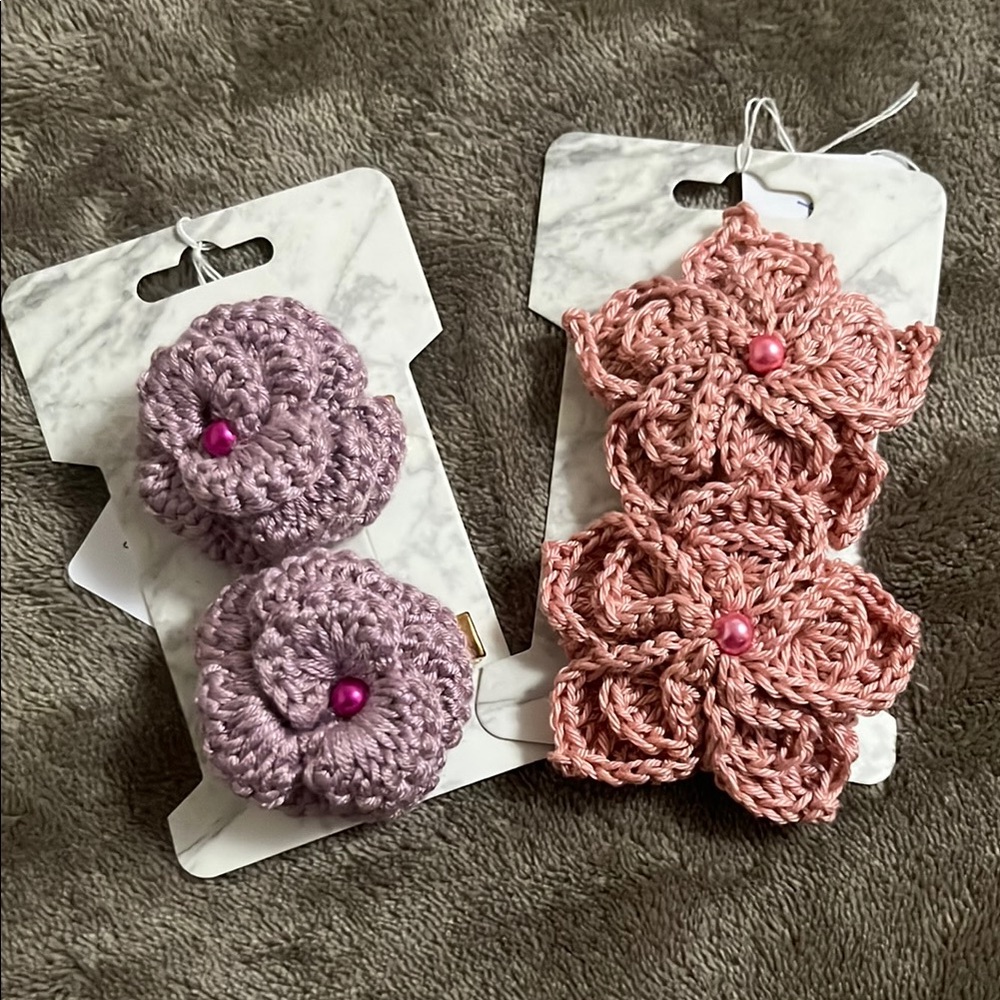 Pink and Purple Crochet Hair Accessories Set